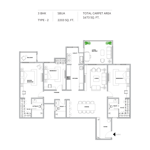 3 BHK Type 2 Floor Plan