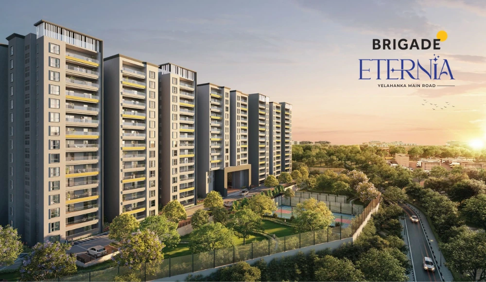 For Location Section: Brigade Eternia Yelahanka Main Road near Manyata Tech Park, Hebbal, Kempegowda Airport (20 mins), top schools (Chrysalishigh, Ryan International), hospitals (Manipal, Aster CMI), malls (Phoenix Mall of Asia).