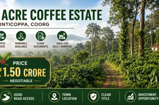 1 Acre Coffee Estate for Sale in Sunticoppa, Coorg | Villa & Homestay Property