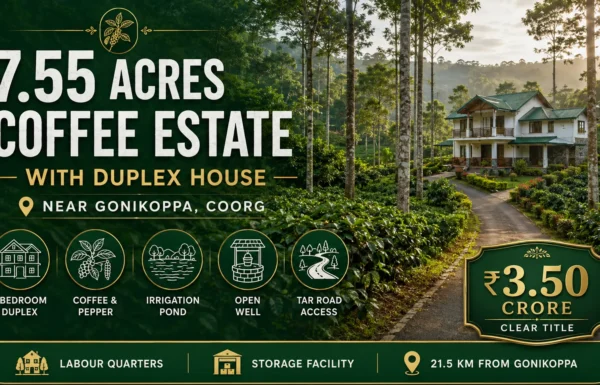 7.55 Acres Coffee Estate with Duplex House for Sale near Gonikoppa, Coorg